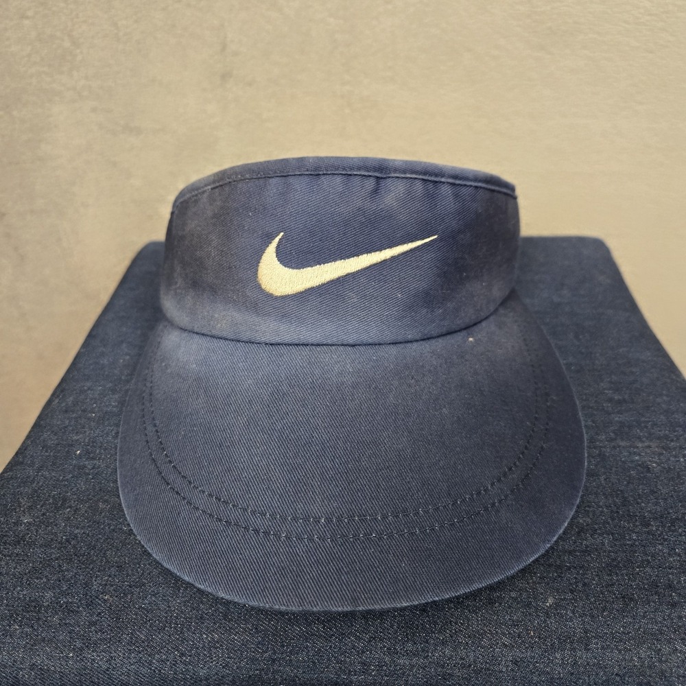 Vintage Nike Visor Hat Cap Navy Blue Strap Back Center Swoosh Y2K 90s Just Do It